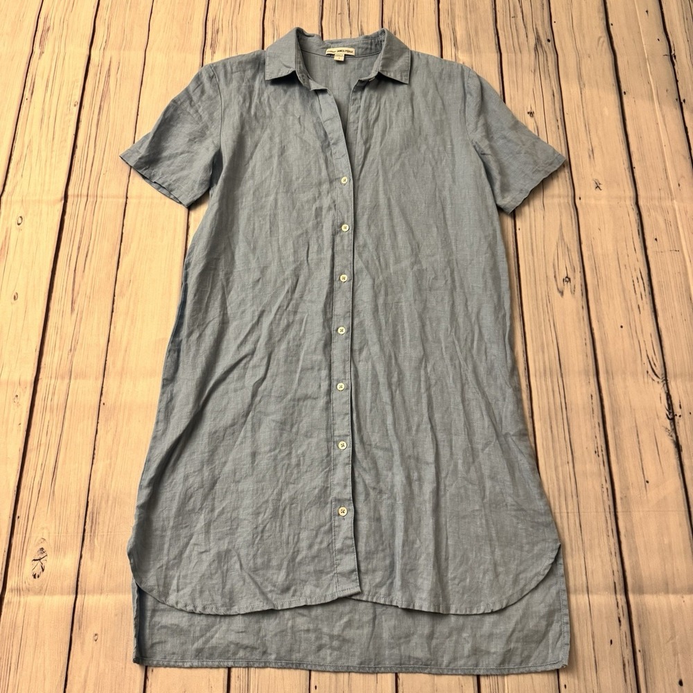 James Perse Silt Pigment Short Sleeve Linen Shirt Dress Size 1 Women's Blue